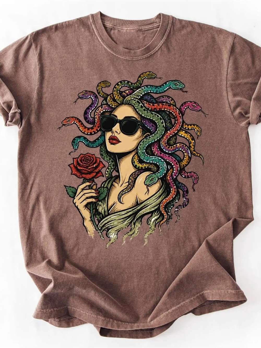 Colorful Medusa Shirt, Mythology Pop Graphic Tee - Unisex Dark Chocolate